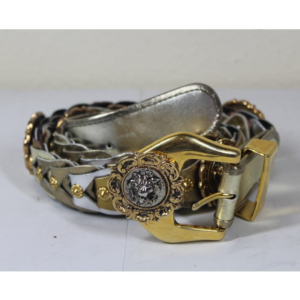 Women’s ST. MAARTEN DALLAS Leather Belt Gold Lion Medallion 42.5"